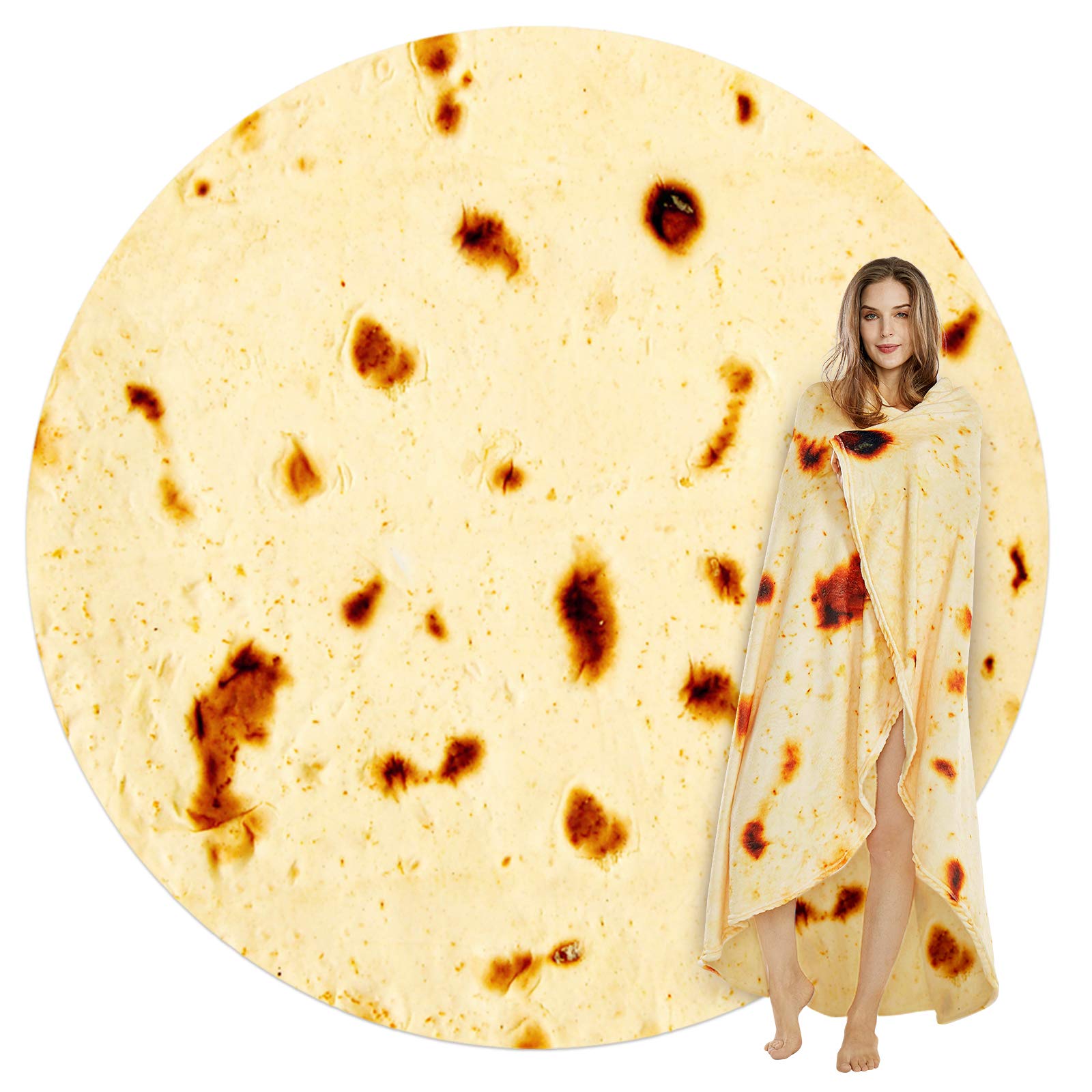 SeaRoomy Burritos Tortilla Blanket, Realistic Food Wrap Blanket Double Sided, Novelty Funny Tortilla Round Giant Soft Blankets (Beige, 47 inches)